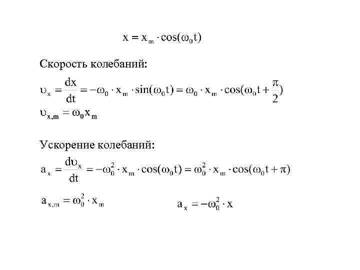 Скорость колебаний: Ускорение колебаний: 
