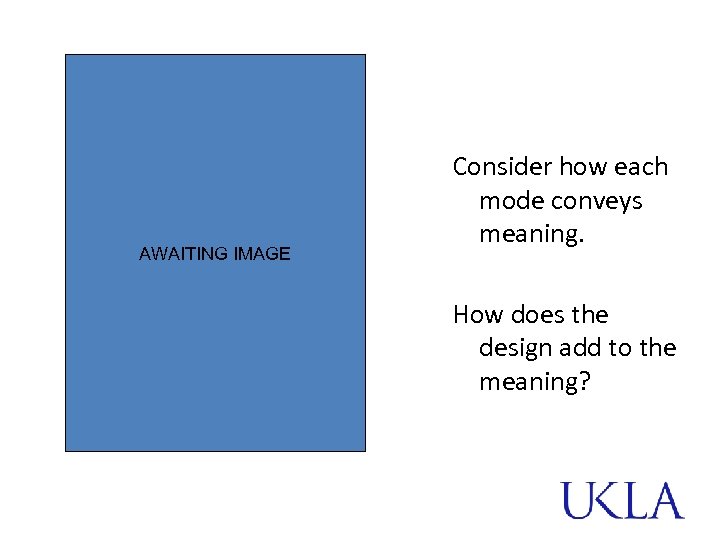 AWAITING IMAGE Consider how each mode conveys meaning. How does the design add to