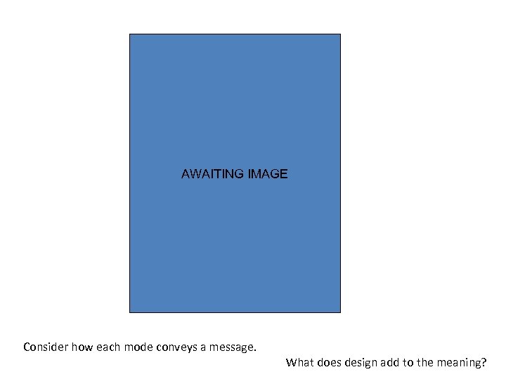 AWAITING IMAGE Consider how each mode conveys a message. What does design add to