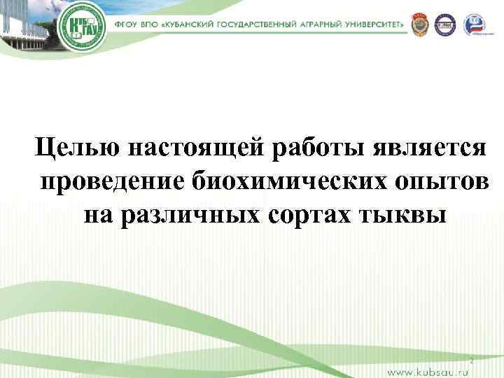 Целью настоящей работы является проведение биохимических опытов на различных сортах тыквы 2 