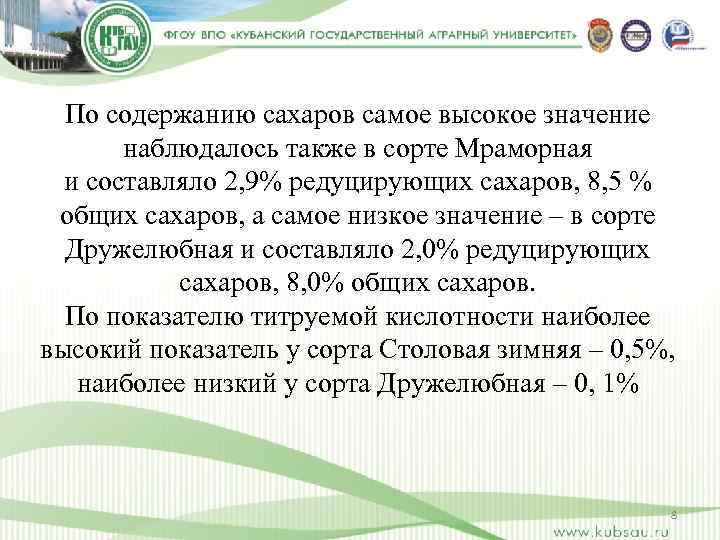 По содержанию сахаров самое высокое значение наблюдалось также в сорте Мраморная и составляло 2,