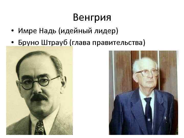 Венгрия • Имре Надь (идейный лидер) • Бруно Штрауб (глава правительства) 
