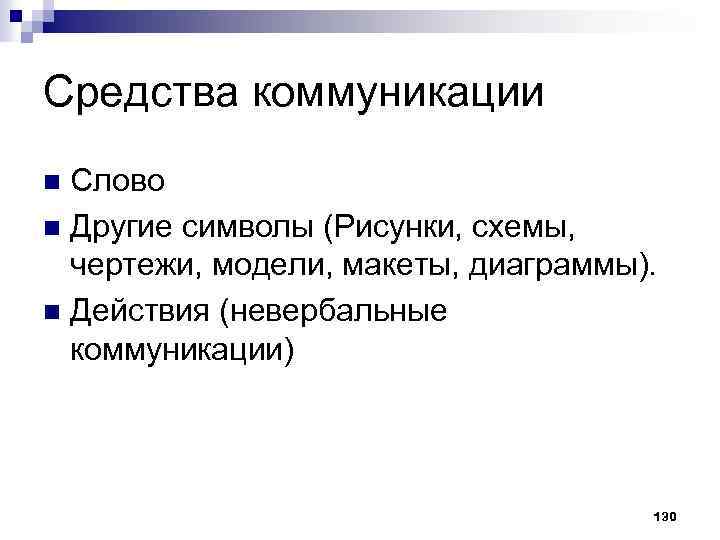 Средства коммуникации Слово n Другие символы (Рисунки, схемы, чертежи, модели, макеты, диаграммы). n Действия