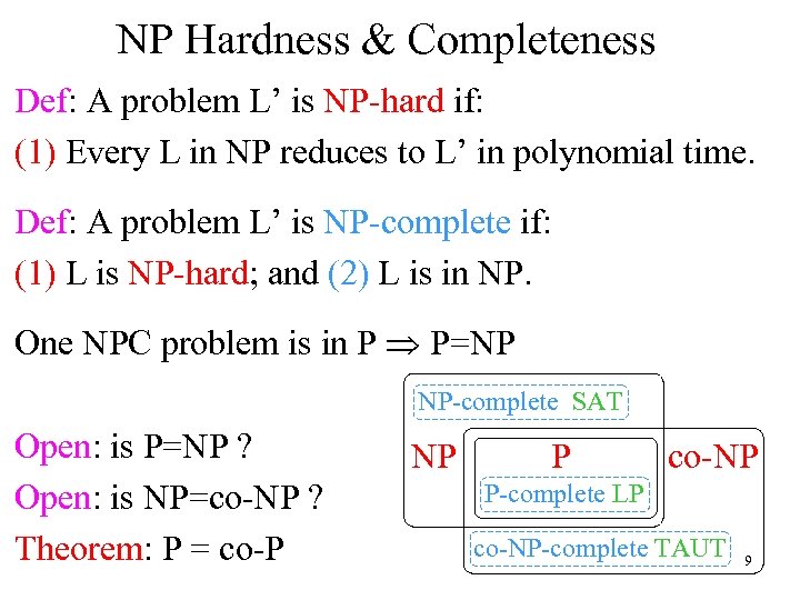 NP Hardness & Completeness Def: A problem L’ is NP-hard if: (1) Every L