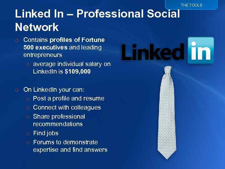 Linked In – Professional Social Network o Contains profiles of Fortune 500 executives and