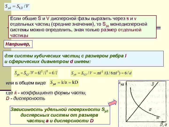 Если общие S и V дисперсной фазы выразить через s и v отдельных частиц
