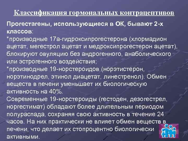 Классификация гормональных контрацептивов Прогестагены, использующиеся в ОК, бывают 2 х классов: *производные 17 a-гидроксипрогестерона