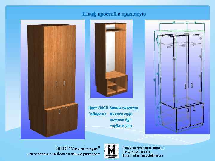 Шкаф простой в прихожую Цвет ЛДСП Вишня оксфорд Габариты высота 2440 ширина 650 глубина