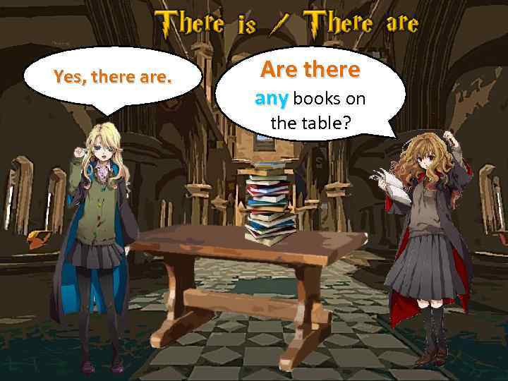 Yes, there are. Are there any books on the table? 
