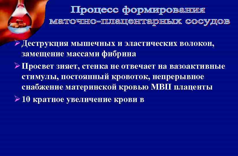 Ø Деструкция мышечных и эластических волокон, замещение массами фибрина Ø Просвет зияет, стенка не