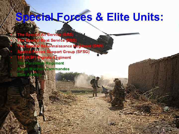 Special Forces & Elite Units: • • The Special Air Service (SAS) The Special