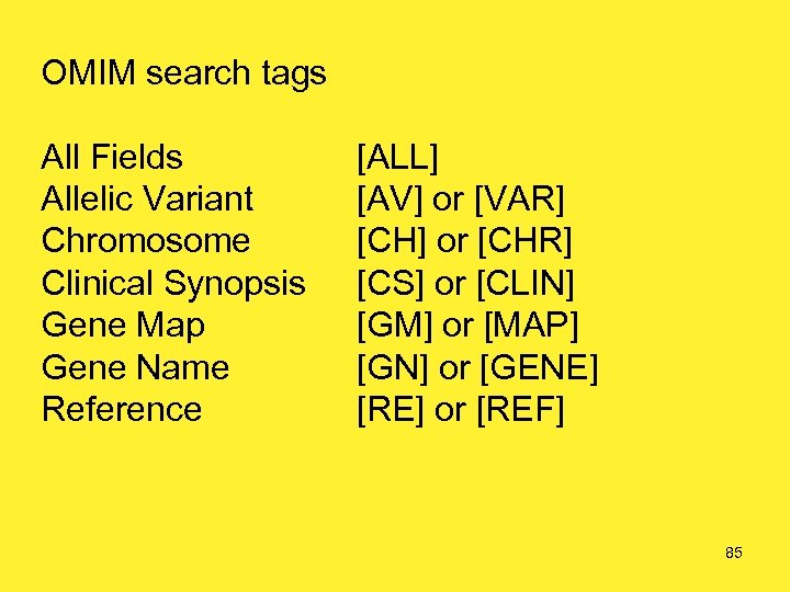 OMIM search tags All Fields Allelic Variant Chromosome Clinical Synopsis Gene Map Gene Name