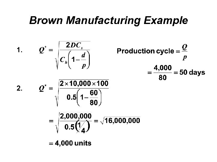 Brown Manufacturing Example 1. 2. 