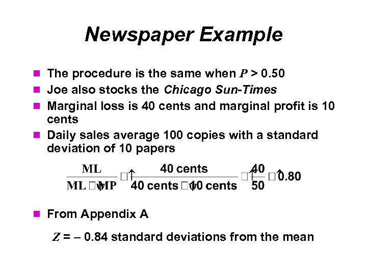 Newspaper Example The procedure is the same when P > 0. 50 Joe also