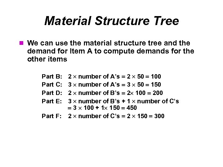 Material Structure Tree We can use the material structure tree and the demand for