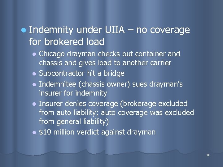 l Indemnity under UIIA – no coverage for brokered load Chicago drayman checks out