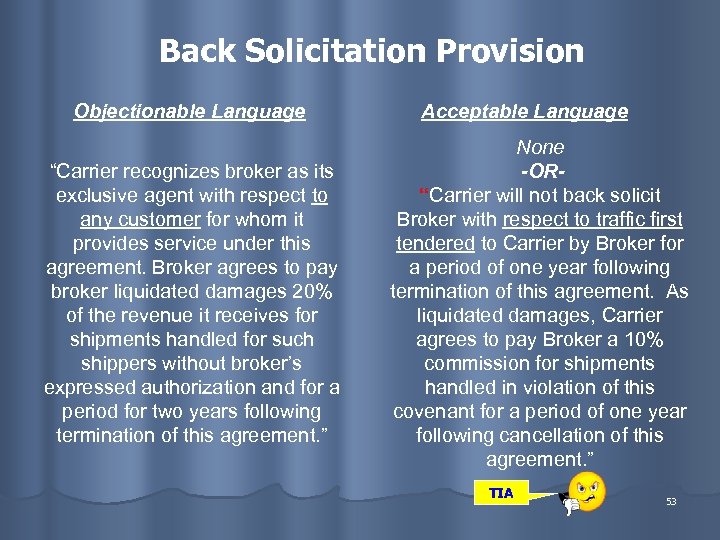 Back Solicitation Provision Objectionable Language “Carrier recognizes broker as its exclusive agent with respect