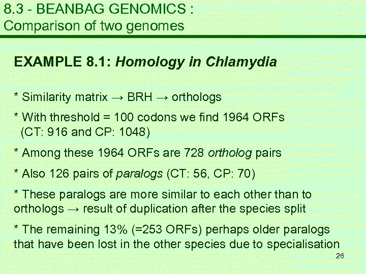 8. 3 - BEANBAG GENOMICS : Comparison of two genomes EXAMPLE 8. 1: Homology