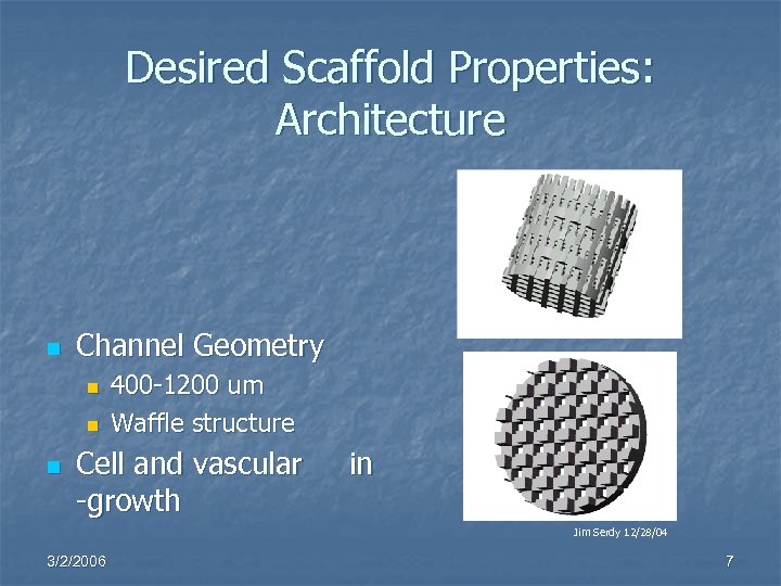 Desired Scaffold Properties: Architecture n Channel Geometry n n n 400 -1200 um Waffle
