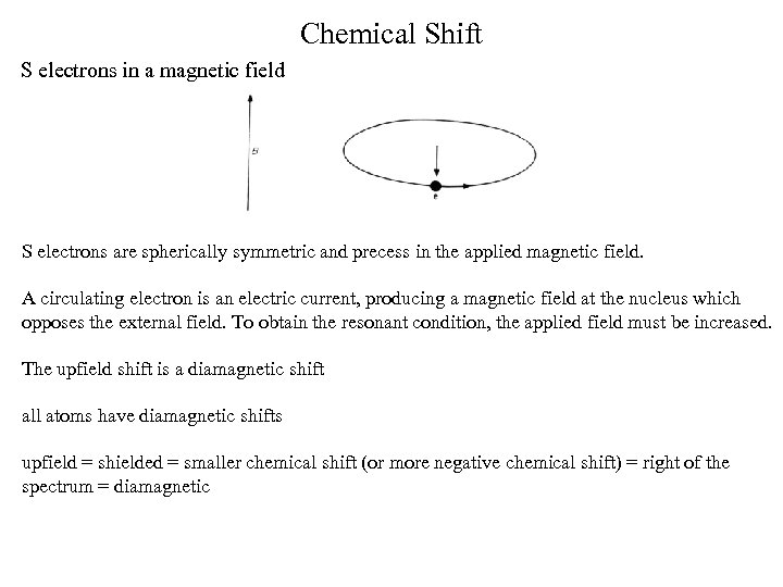 Chemical Shift S electrons in a magnetic field S electrons are spherically symmetric and