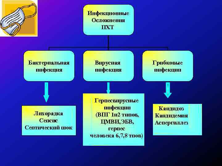 Инфекционные Осложнения ПХТ Бактериальная инфекция Лихорадка Сепсис Септический шок Вирусная инфекция Герпесвирусные инфекции (ВПГ