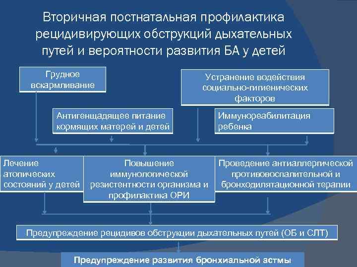 Вторичная постнатальная профилактика рецидивирующих обструкций дыхательных путей и вероятности развития БА у детей Грудное