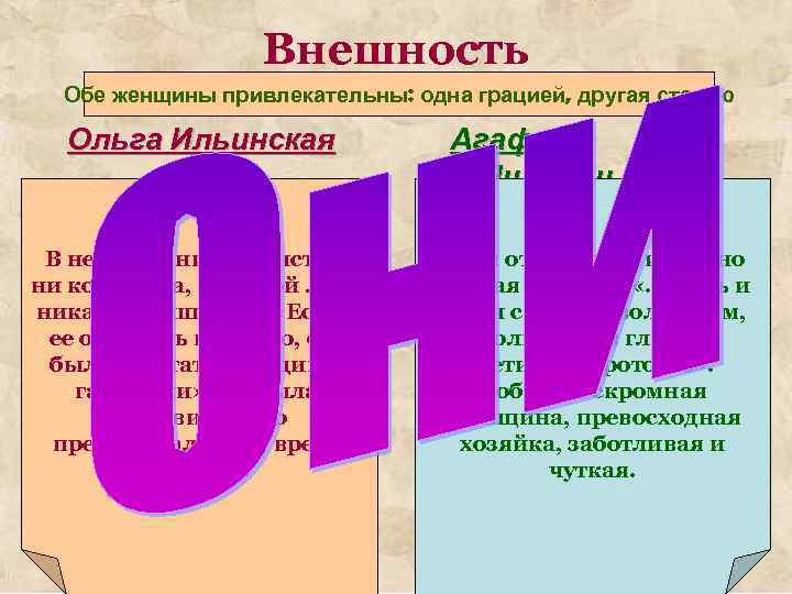 Внешность Обе женщины привлекательны: одна грацией, другая статью Ольга Ильинская В ней нет «ни