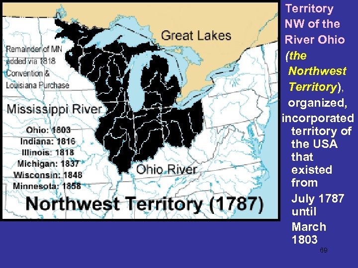 Territory NW of the River Ohio (the Northwest Territory), organized, incorporated territory of the