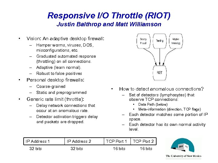 Responsive I/O Throttle (RIOT) Justin Balthrop and Matt Williamson • Vision: An adaptive desktop