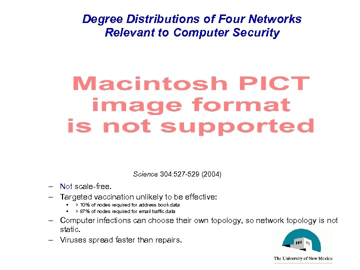Degree Distributions of Four Networks Relevant to Computer Security Science 304: 527 -529 (2004)