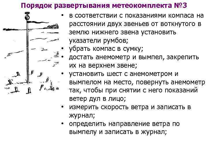 Порядок развертывания метеокомплекта № 3 • в соответствии с показаниями компаса на расстоянии двух