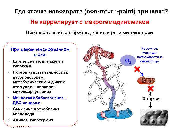 Где «точка невозврата (non-return-point) при шоке? Не коррелирует с макрогемодинамикой Основное звено: артериолы, капилляры