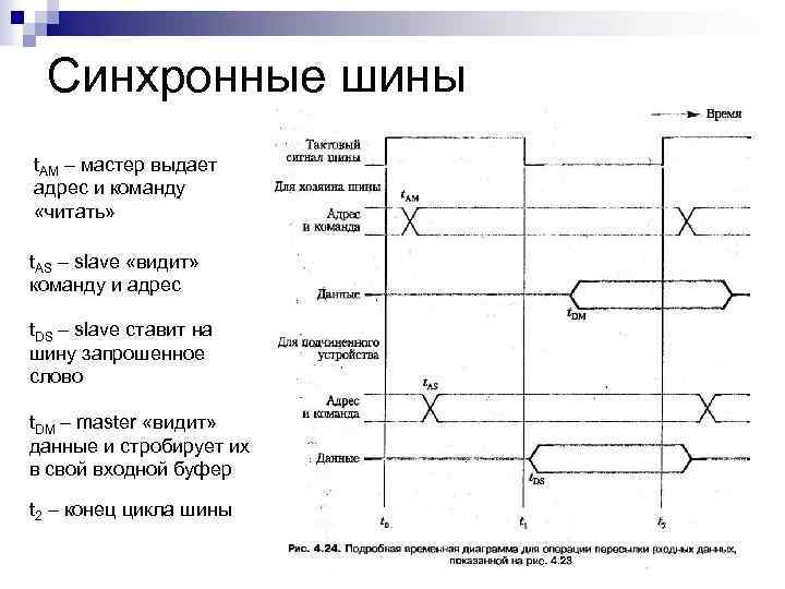 Синхронные шины t. AM – мастер выдает адрес и команду «читать» t. AS –