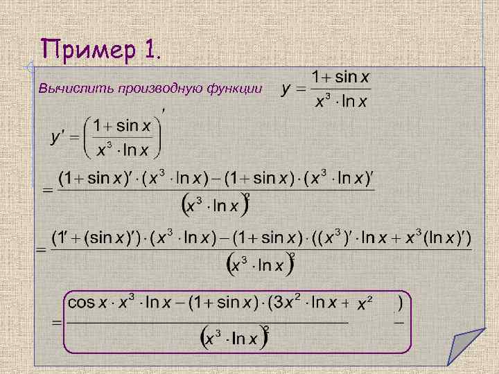 Пример 1. Вычислить производную функции 