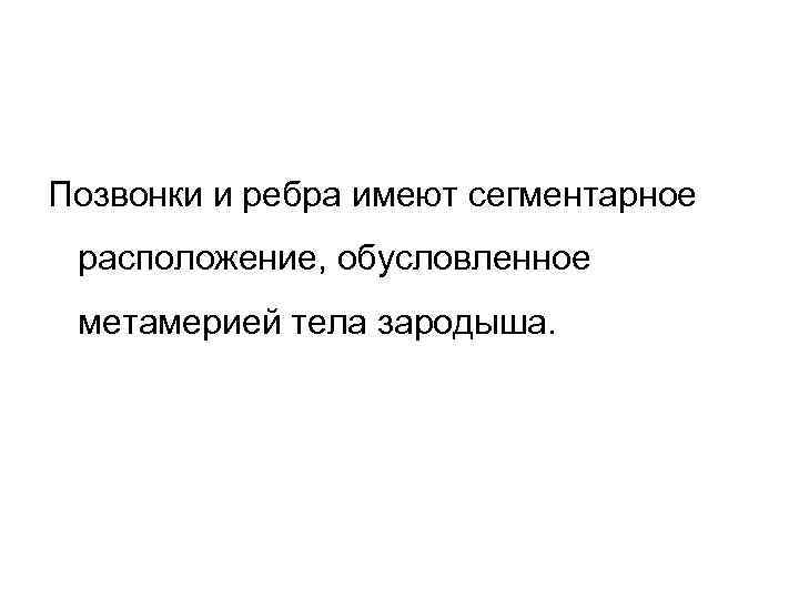 Позвонки и ребра имеют сегментарное расположение, обусловленное метамерией тела зародыша. 