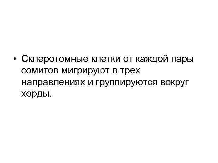  • Склеротомные клетки от каждой пары сомитов мигрируют в трех направлениях и группируются