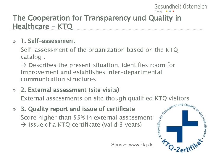 The Cooperation for Transparency und Quality in Healthcare - KTQ » 1. Self-assessment of