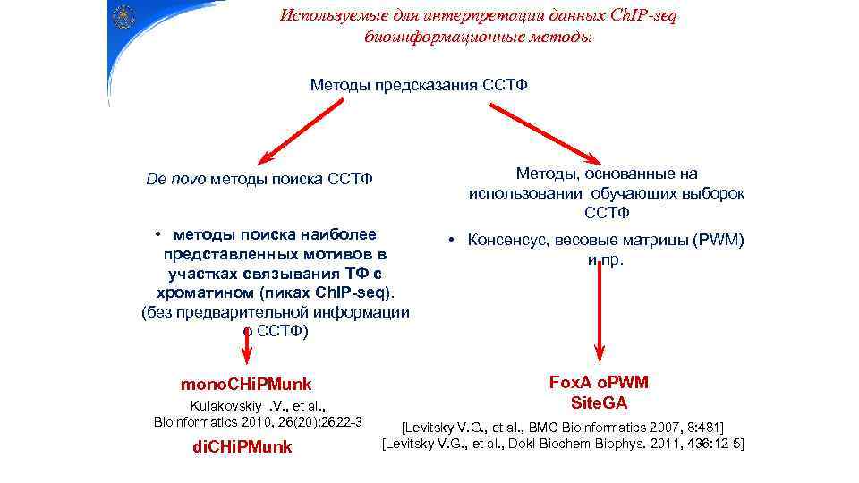 Используемые для интерпретации данных Сh. IP-seq биоинформационные методы Методы предсказания ССТФ Методы, основанные на