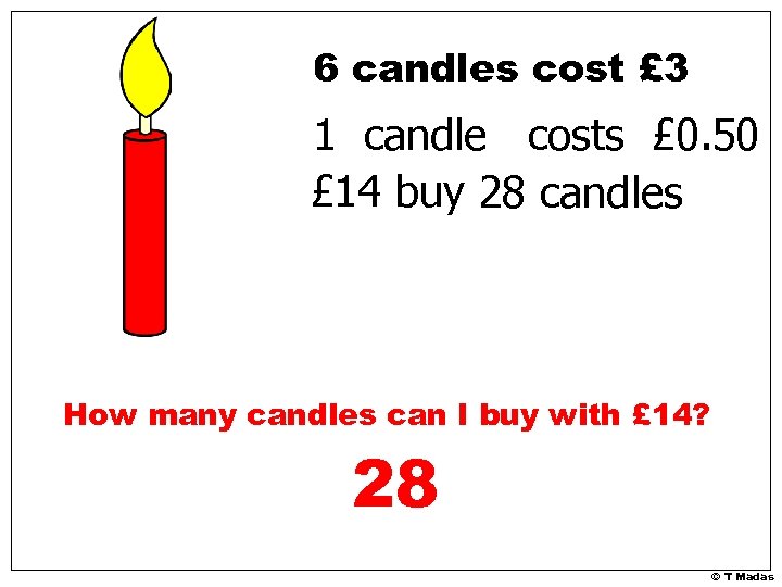 6 candles cost £ 3 1 candle costs £ 0. 50 £ 14 buy