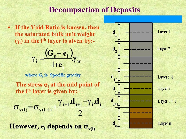 Decompaction of Deposits • If the Void Ratio is known, then the saturated bulk