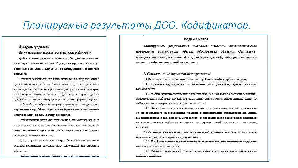 Планируемые результаты ДОО. Кодификатор. 