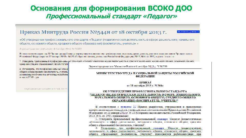 Основания для формирования ВСОКО ДОО Профессиональный стандарт «Педагог» 