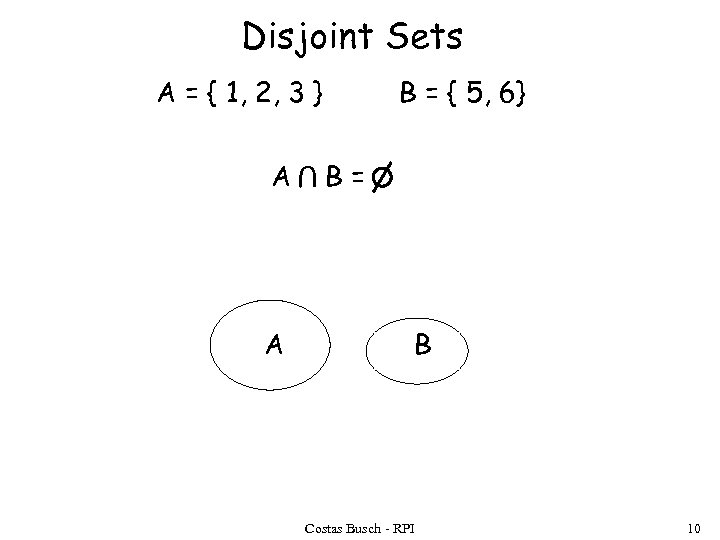 Disjoint Sets A = { 1, 2, 3 } A U A B =