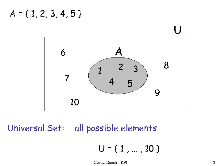 A = { 1, 2, 3, 4, 5 } U A 6 1 7