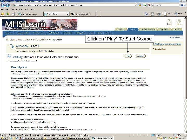 Click on “Play” To Start Course 27 