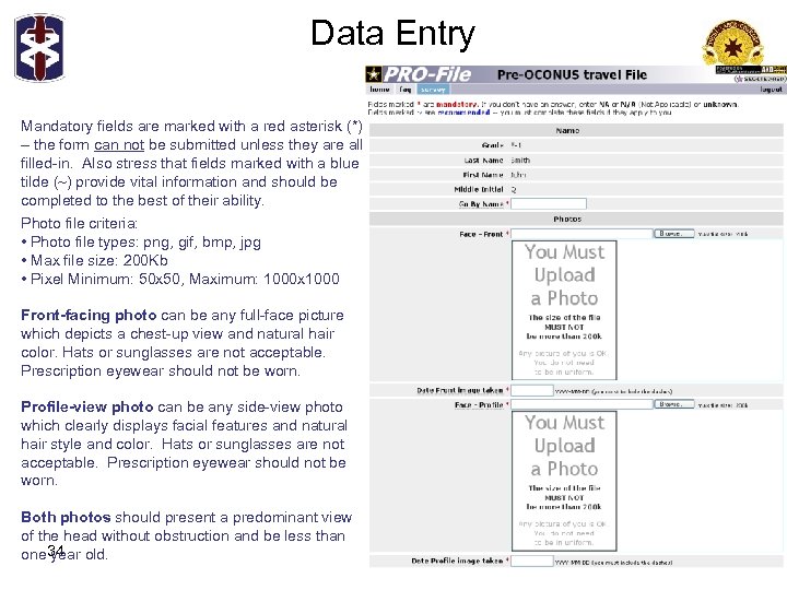 Data Entry Mandatory fields are marked with a red asterisk (*) – the form