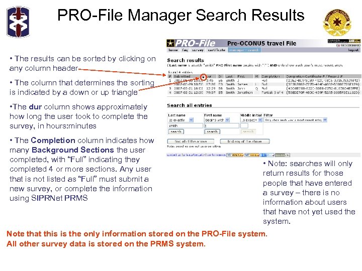 PRO-File Manager Search Results • The results can be sorted by clicking on any