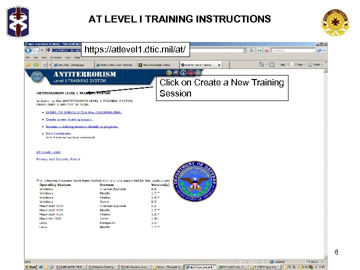 AT LEVEL I TRAINING INSTRUCTIONS https: //atlevel 1. dtic. mil/at/ Click on Create a