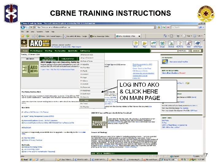 CBRNE TRAINING INSTRUCTIONS LOG INTO AKO & CLICK HERE ON MAIN PAGE 7 