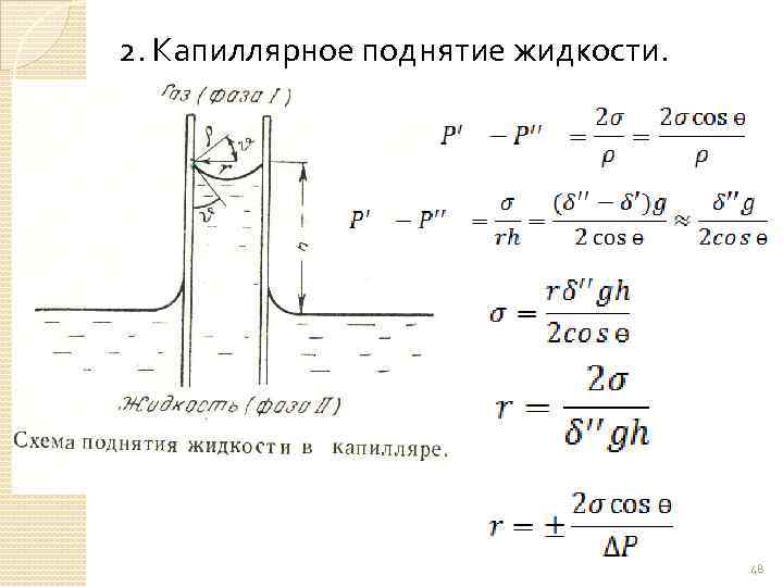 2. Капиллярное поднятие жидкости. 48 